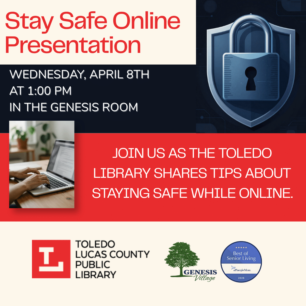 Educational workshop on internet safety for seniors at Genesis Village senior living community in Toledo