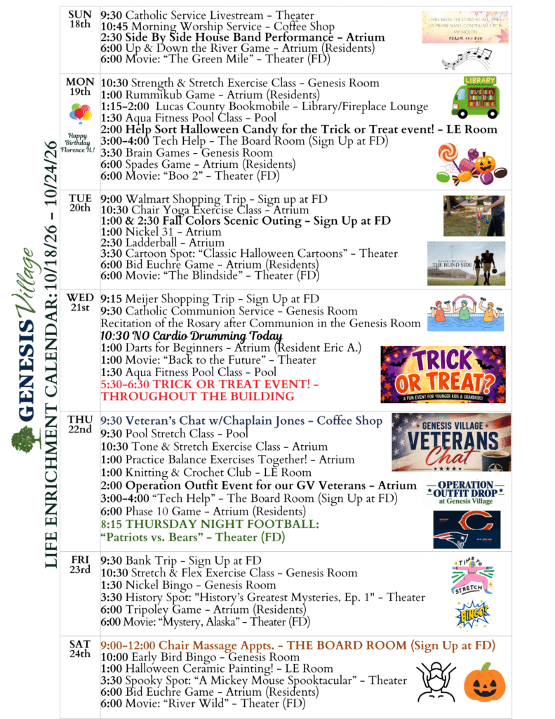 Genesis Village Senior Community Life Enrichment Calendar